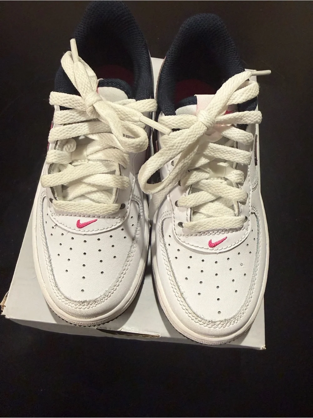 Nike Kids White Sneakers with Pink Swoosh